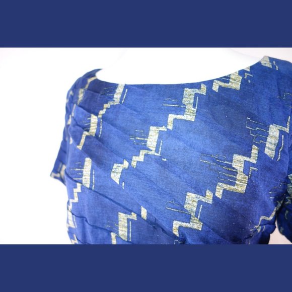 Tracy Reese Blue Back Zip Printed Top - Size 12 - Picture 7 of 13